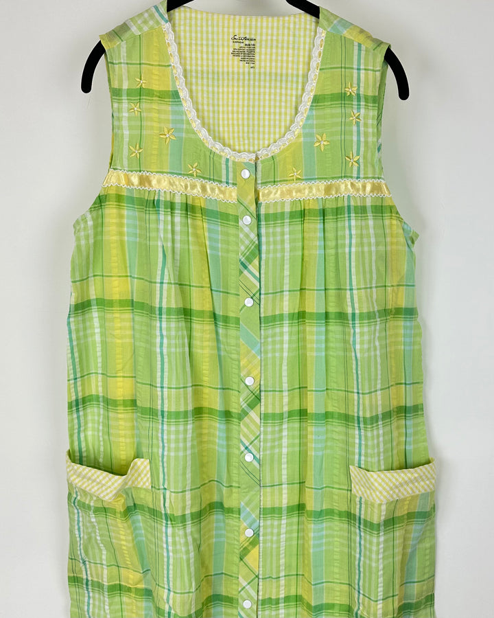 Green And Yellow Plaid House Dress - Size 8/10