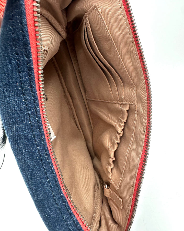 Denim And Orange Belt Bag