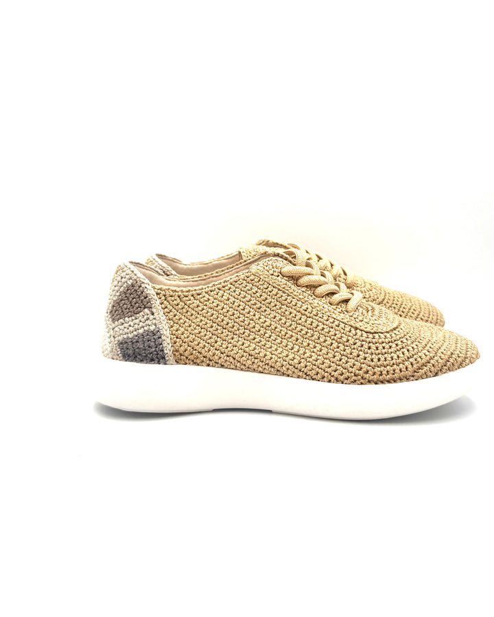 Beige Crochet Sneaker With Sun Detail - Size 6