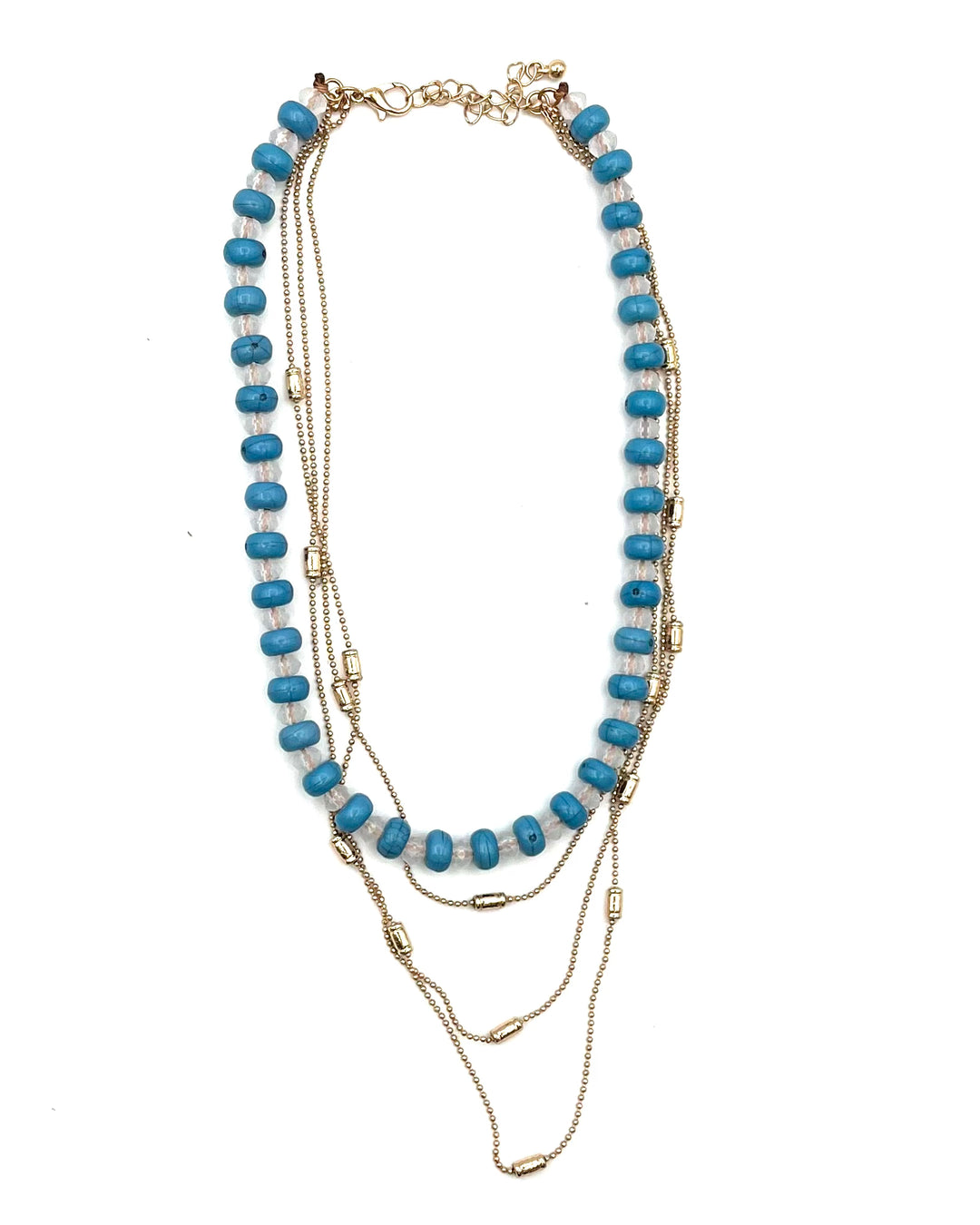 Blue Beaded and Gold Layered Necklace