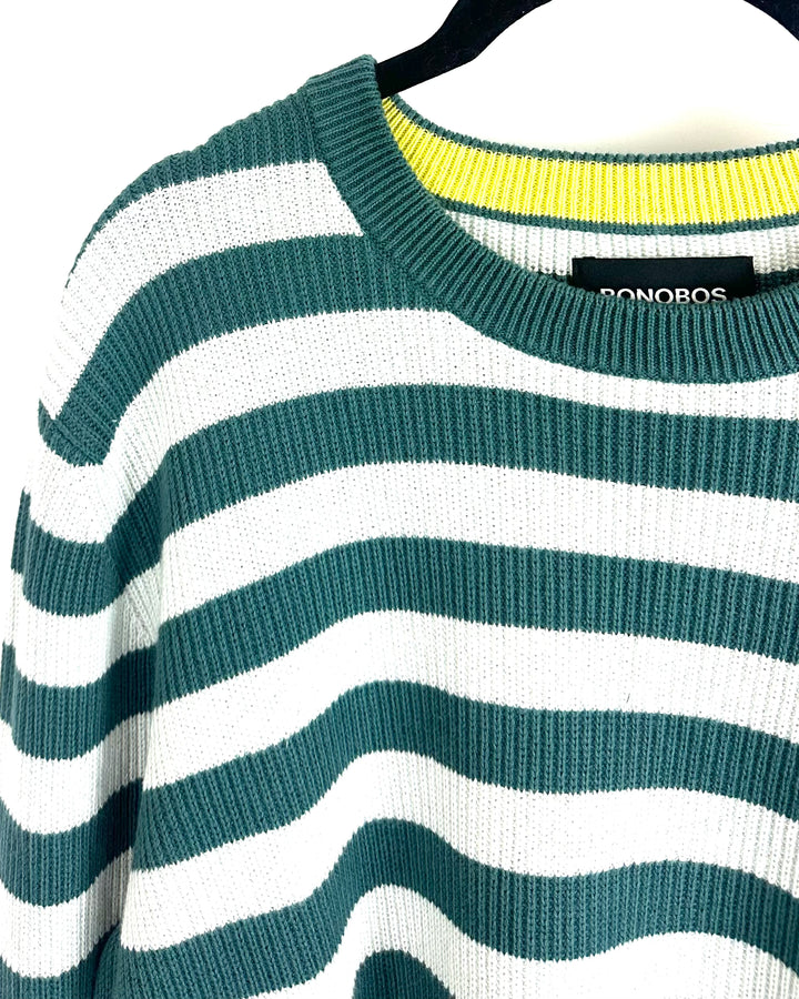 Teal Striped Knit Sweater - Mens Medium / Womens Large
