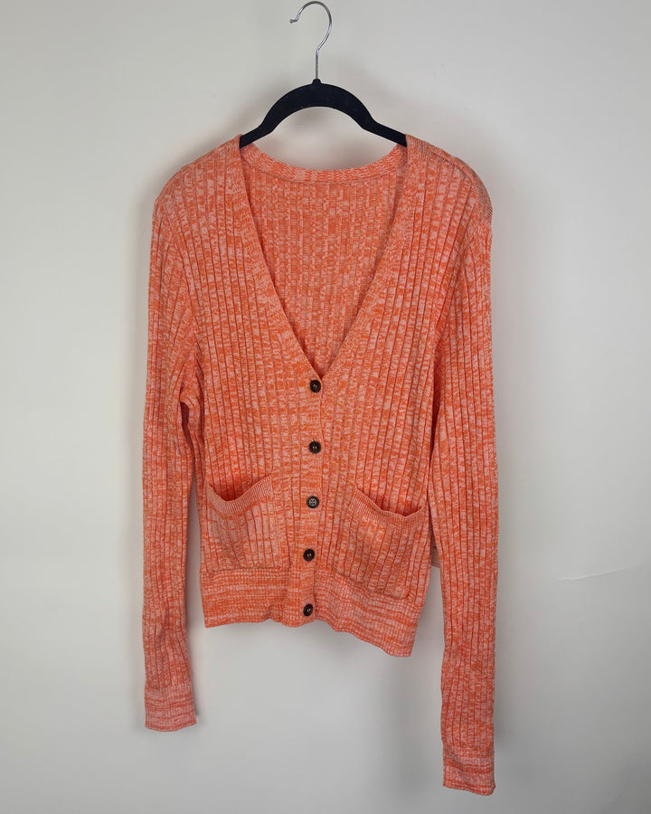 Orange Knit Button Down Long Sleeve Sweater - Medium