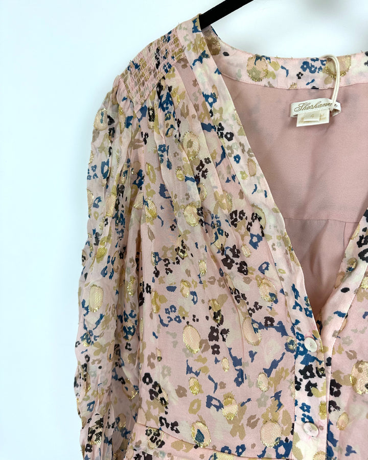 Pink Leopard Print 3/4 Sleeve Dress - Size 4