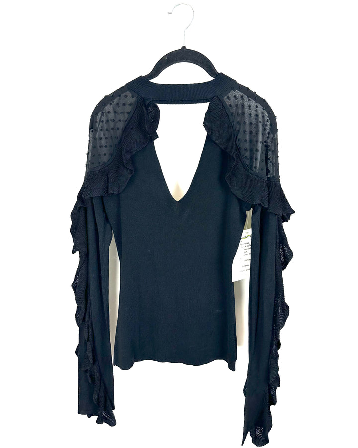 Black Ruffle Long Sleeve Top - Size 2/4