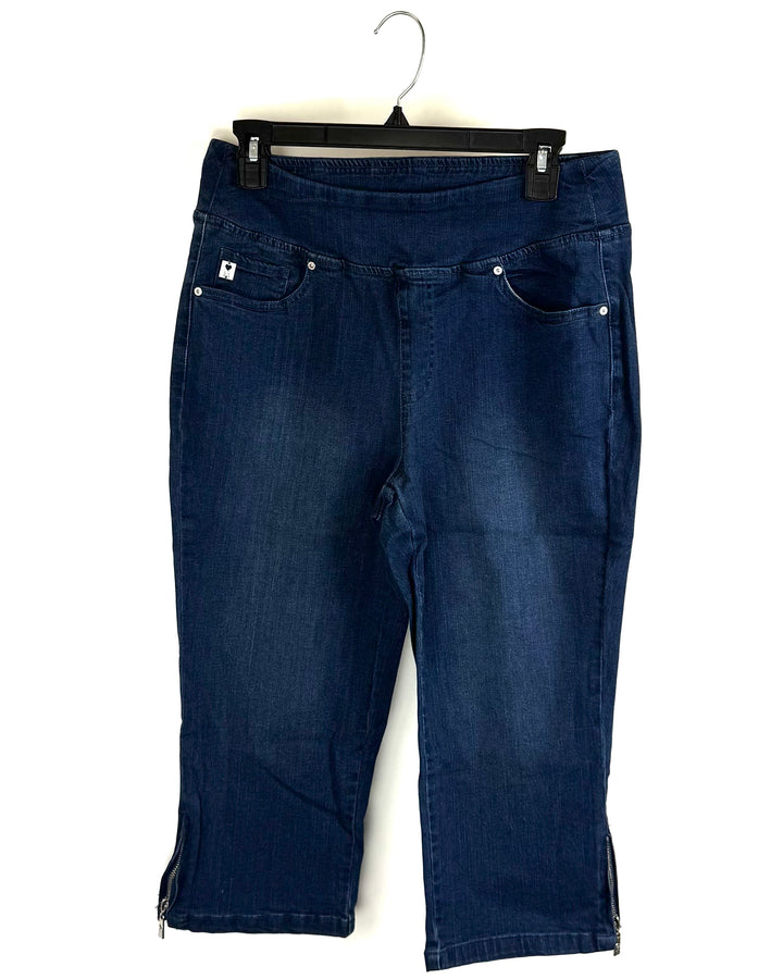 Dark Wash Cropped Zipper Jeans - Size 12