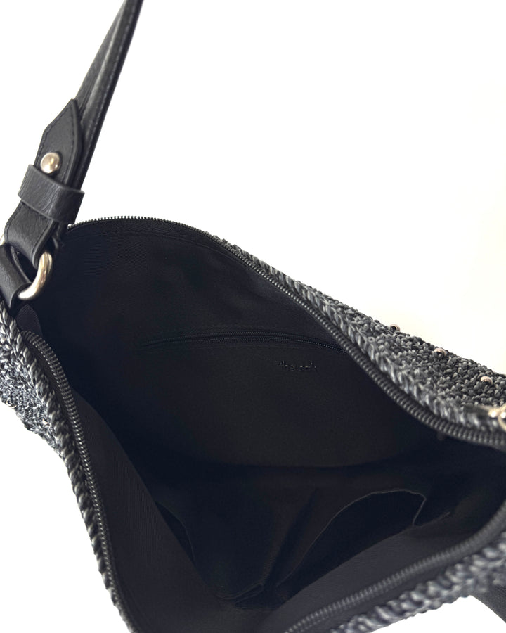Black Crochet and Silver Stud Shoulder Bag