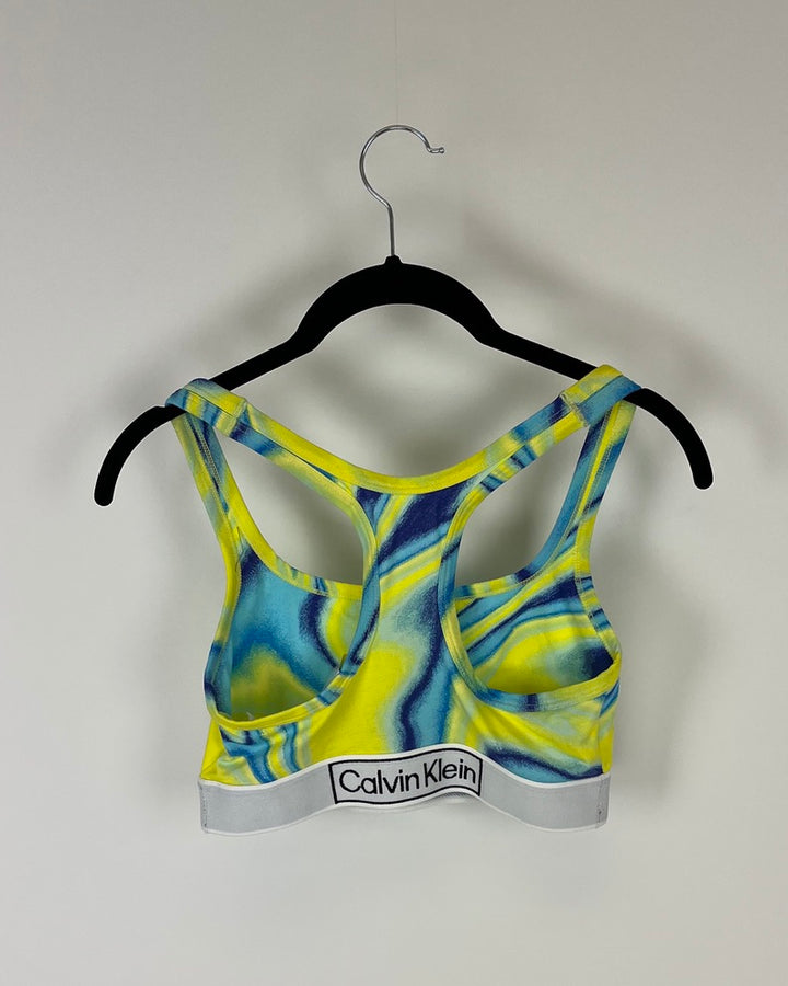 Yellow And Blue Marble Print Bralette - Small