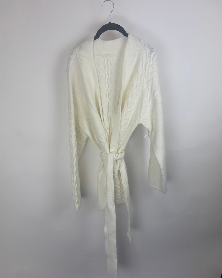 Thick White Knit Cardigan - Medium