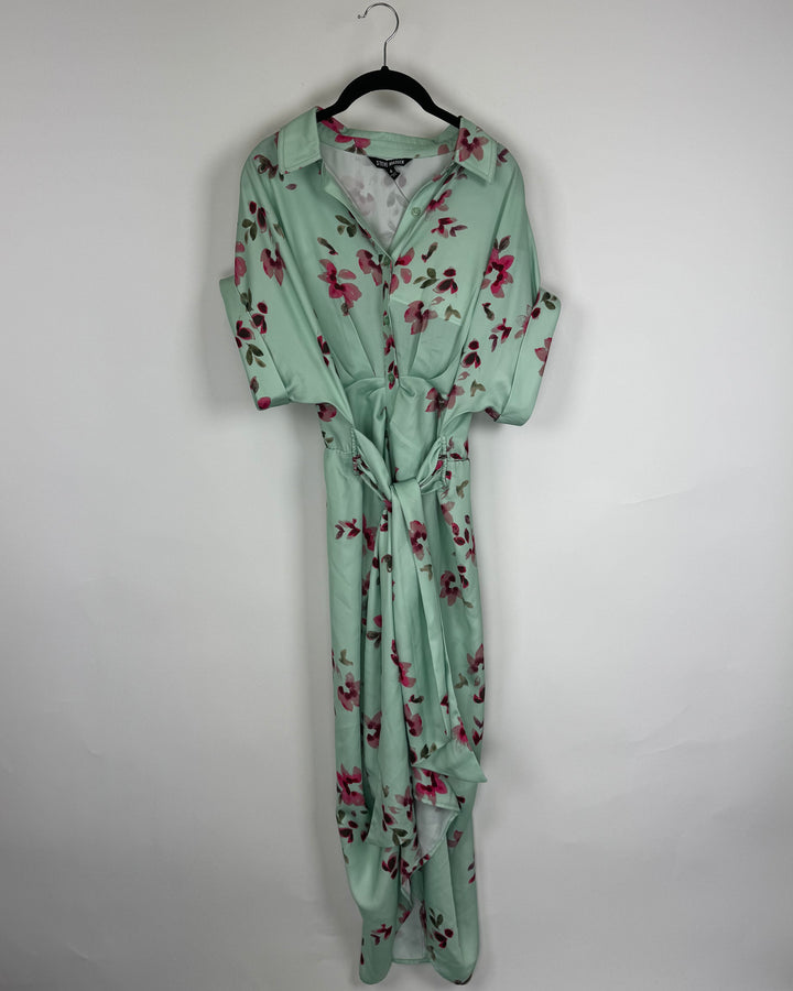 Mint Green Floral Button-Down Dress - Size 4/6