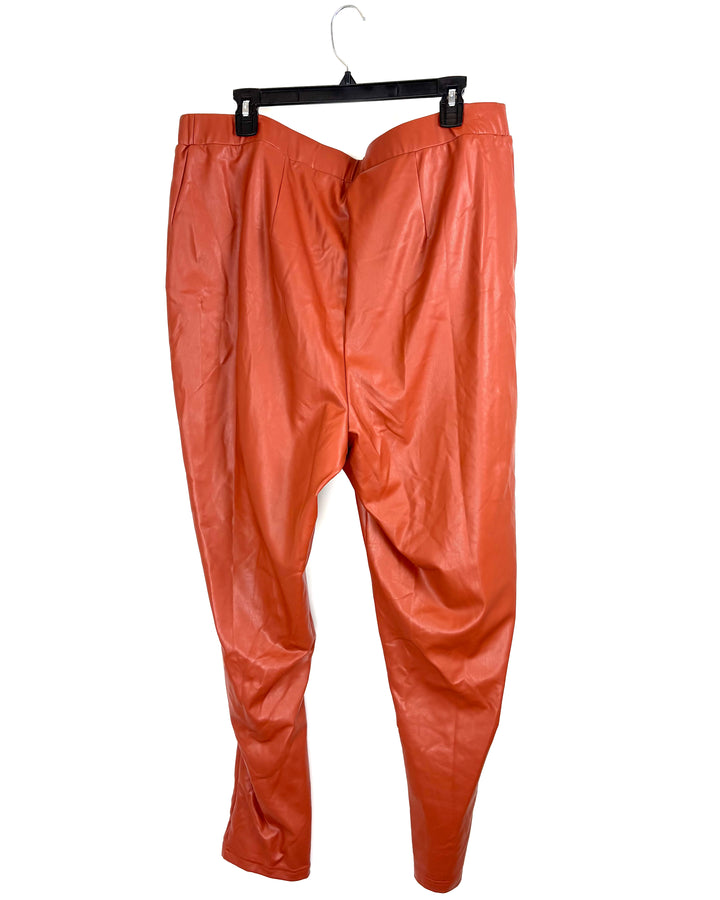 Chestnut Faux Leather Leggings - 2X