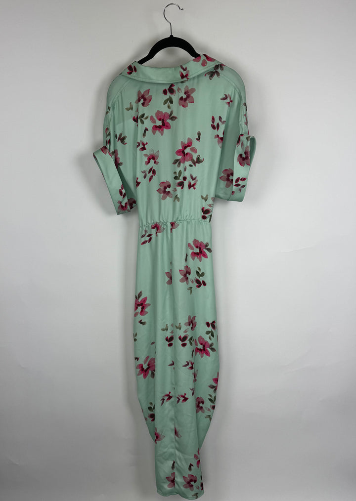Mint Green Floral Button-Down Dress - Size 4/6