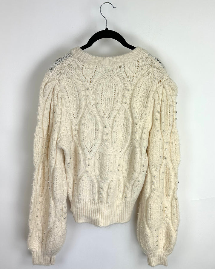 Cream Knit Sweater With Pearls - Size 0/2