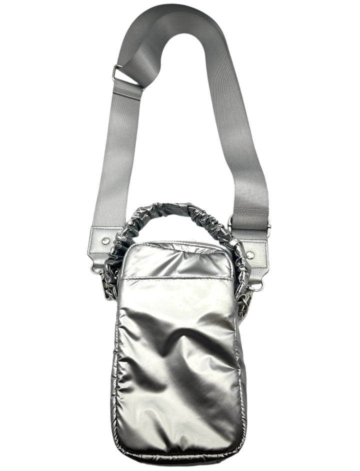 Silver Ruched Handle Crossbody Bag