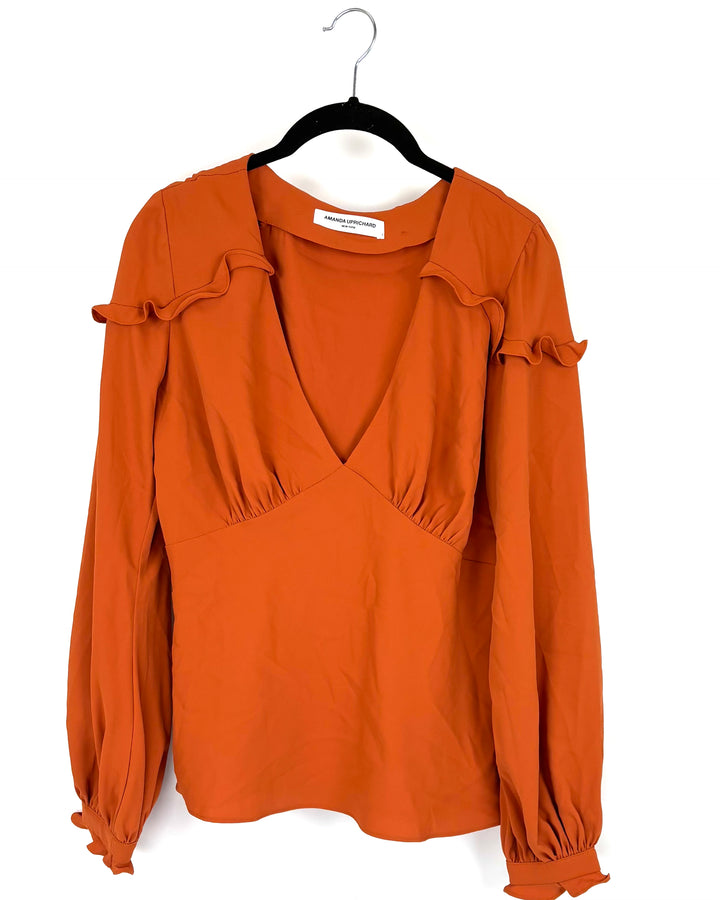 Orange V-Neck Ruffle Top - Size 4/6