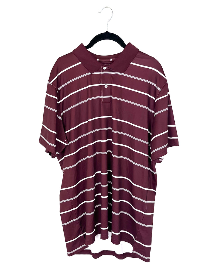 MENS Burgundy Striped Golf Shirt - Slim Medium and Slim Large