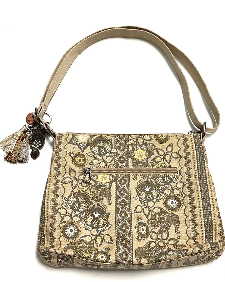 Beige Paisley Double Zipper Bag