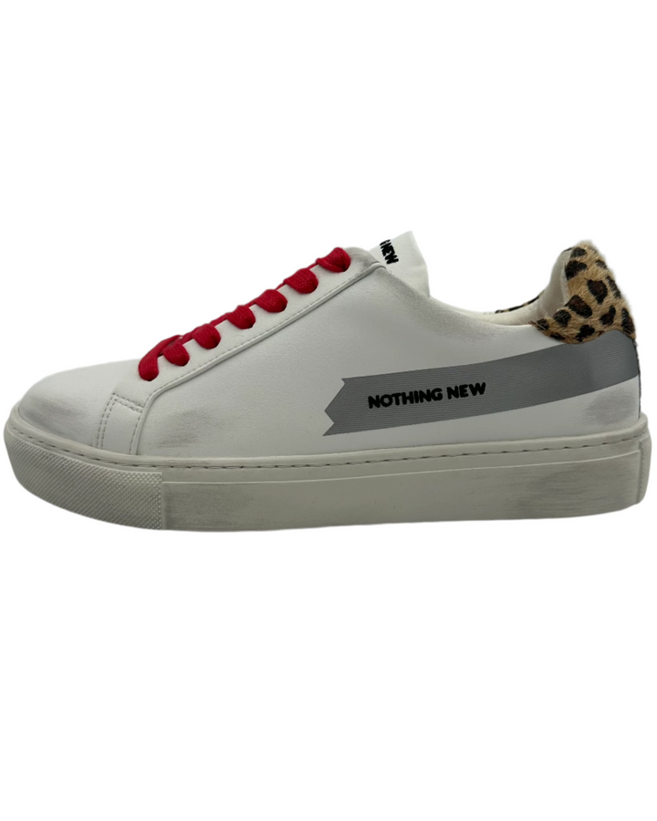 White Leather And Cheetah Print Sneaker - Size 6.5