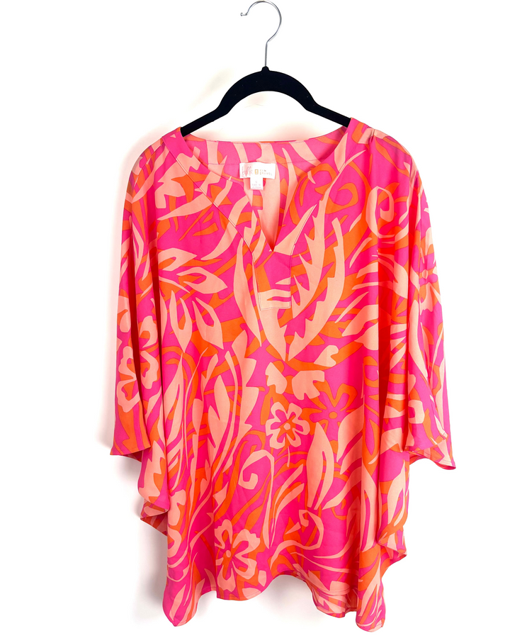 Pink And Orange Tropical Print V-Neck Top- Size 6/8