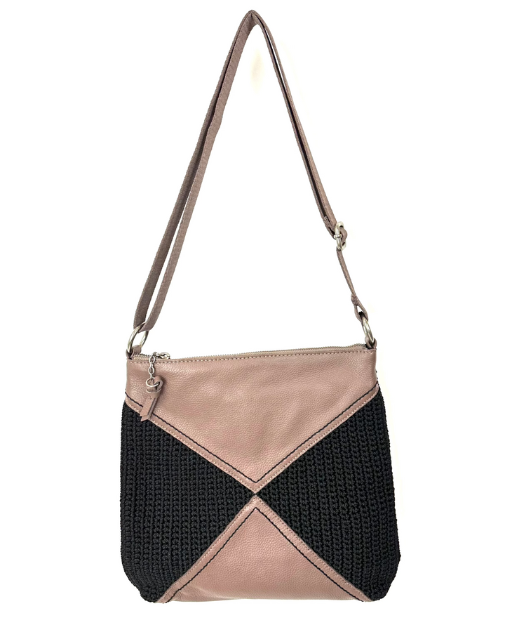 Brown Leather Crochet Crossbody Bag