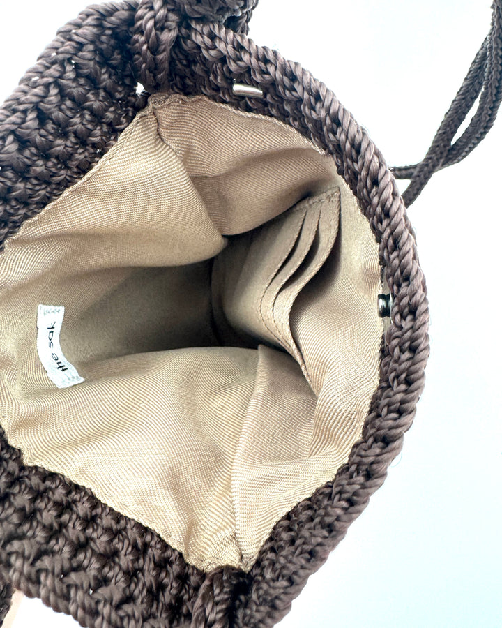 Brown Checker Print Crochet Shoulder Bag