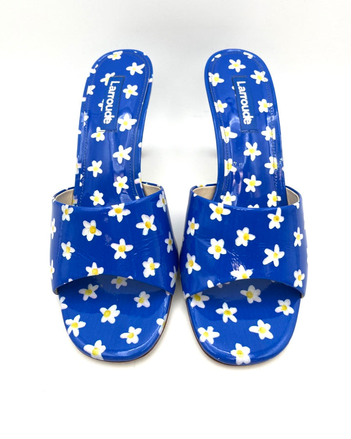 Bright Blue Floral Heel Sandal - Size 6