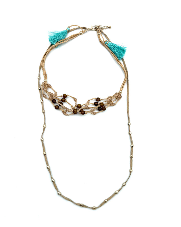 Tan layered fabric necklace