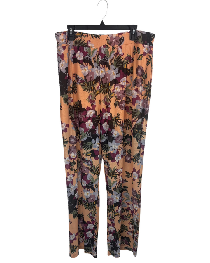 Pale Orange Floral Pants- Size 2X