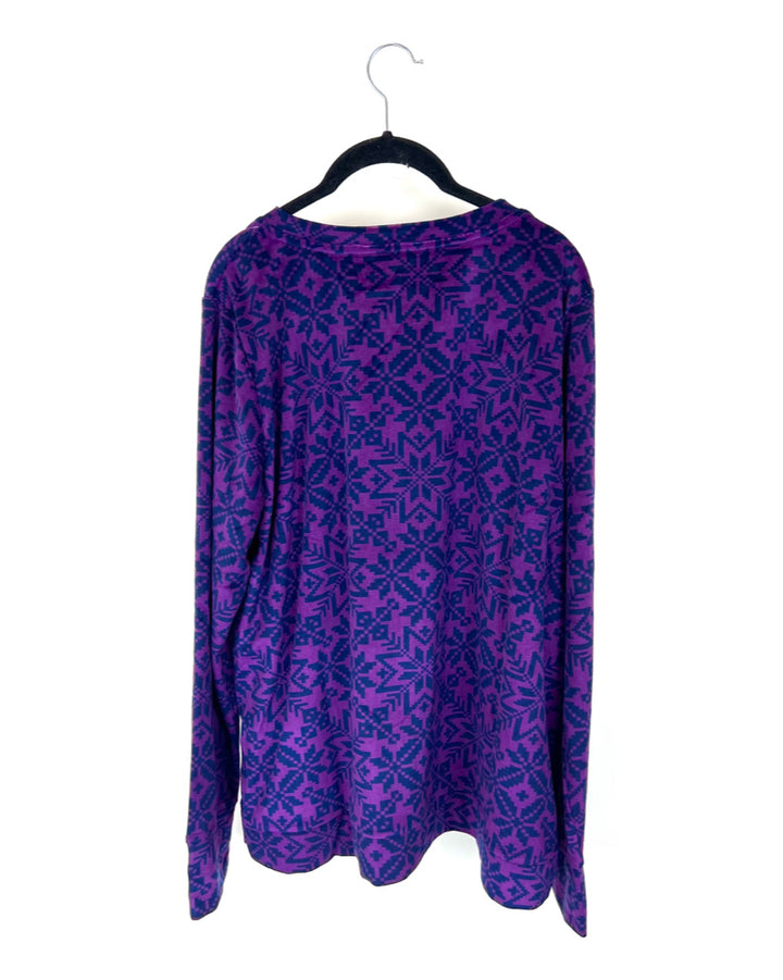 Purple Winter Pattern Long Sleeve Top - Size 14/16