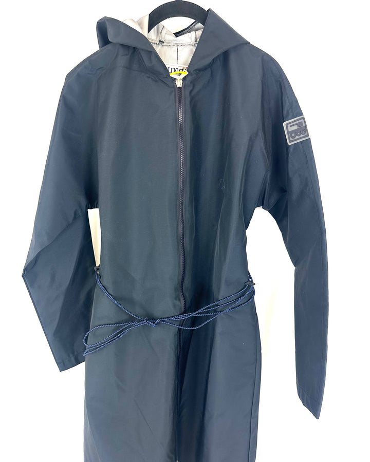 Dark Navy Blue Long Raincoat With Bungee Belt - Size 2/4, 6/8, 8/10 and 10/12