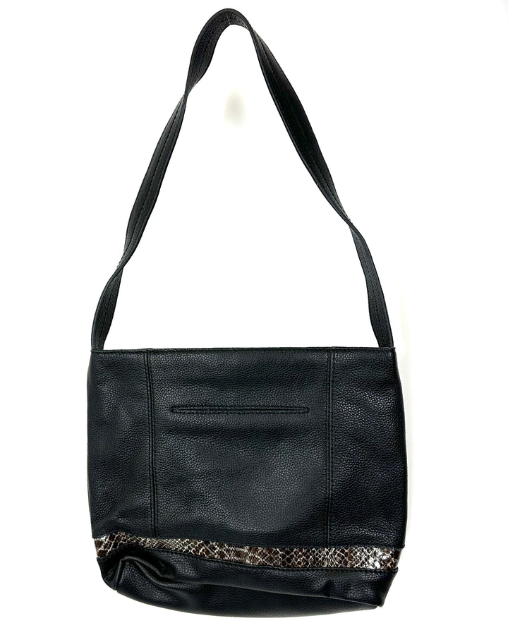 Black Shoulder Bag With Snakeskin Trim