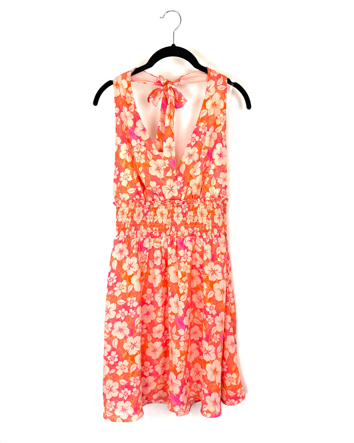Orange and Pink Floral Halter Top Dress - Size 2/4