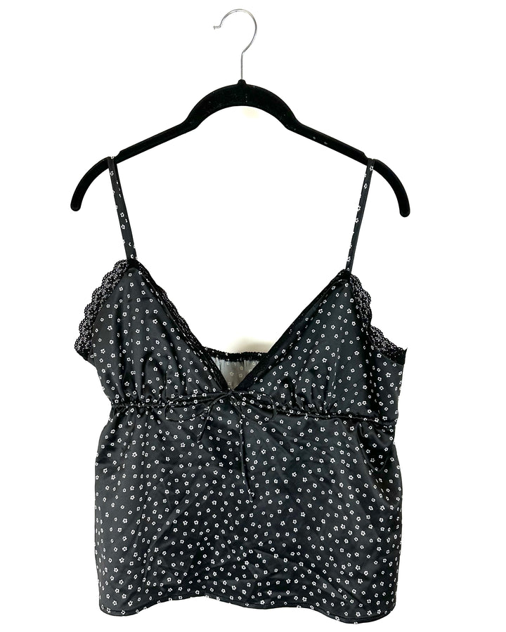 Black Flower Print Tank Top - Large