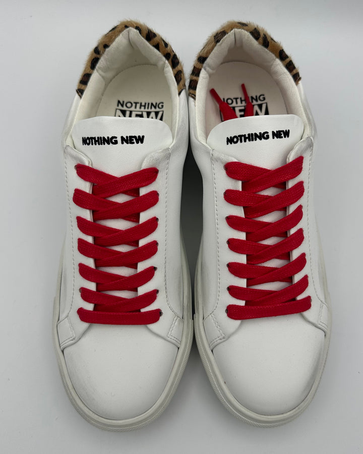 White Leather And Cheetah Print Sneaker - Size 6.5