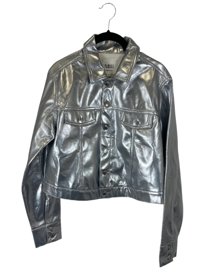 Silver Patent Leather Cropped Jacket - Size 4/6