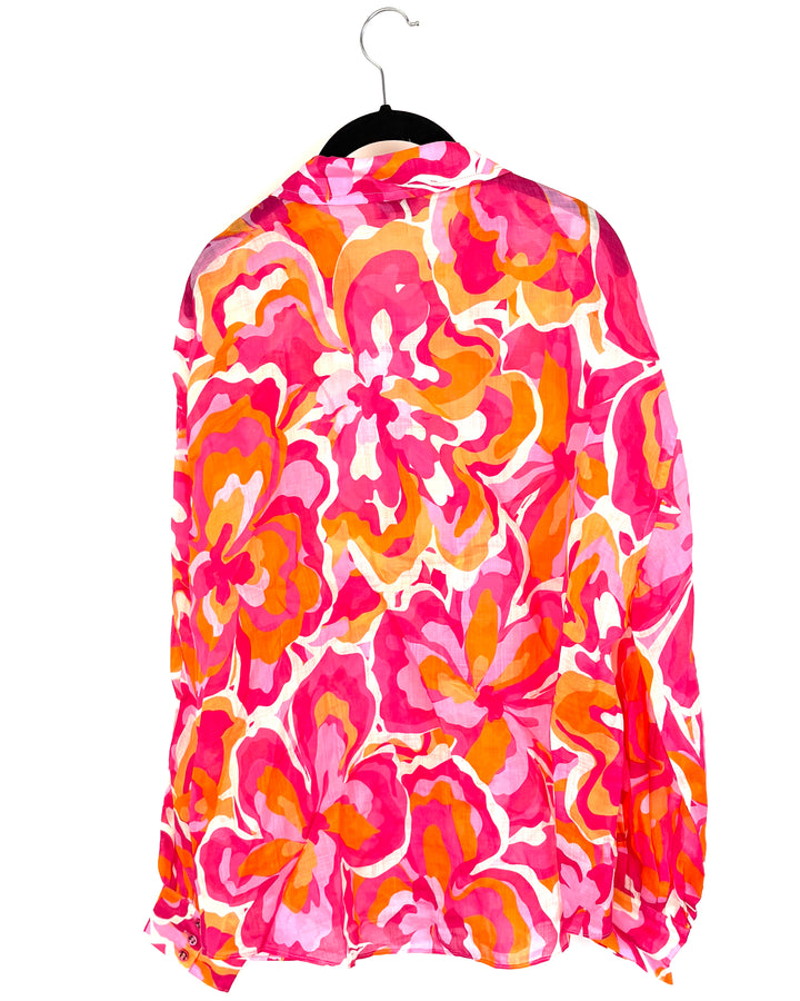 Pink and Orange Button Down Shirt - Size 6/8