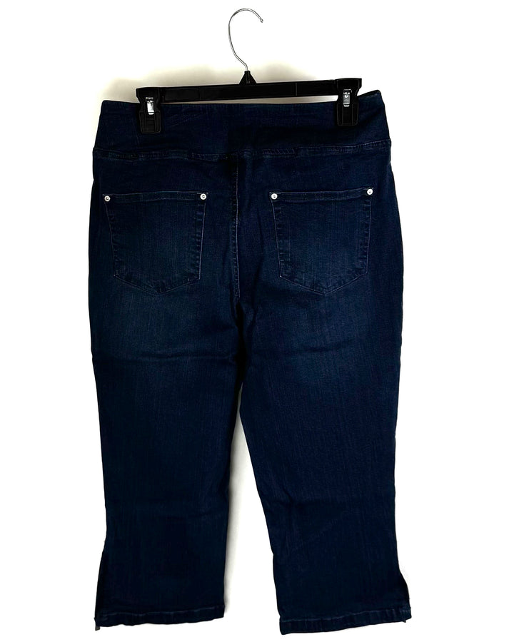Dark Wash Cropped Zipper Jeans - Size 12