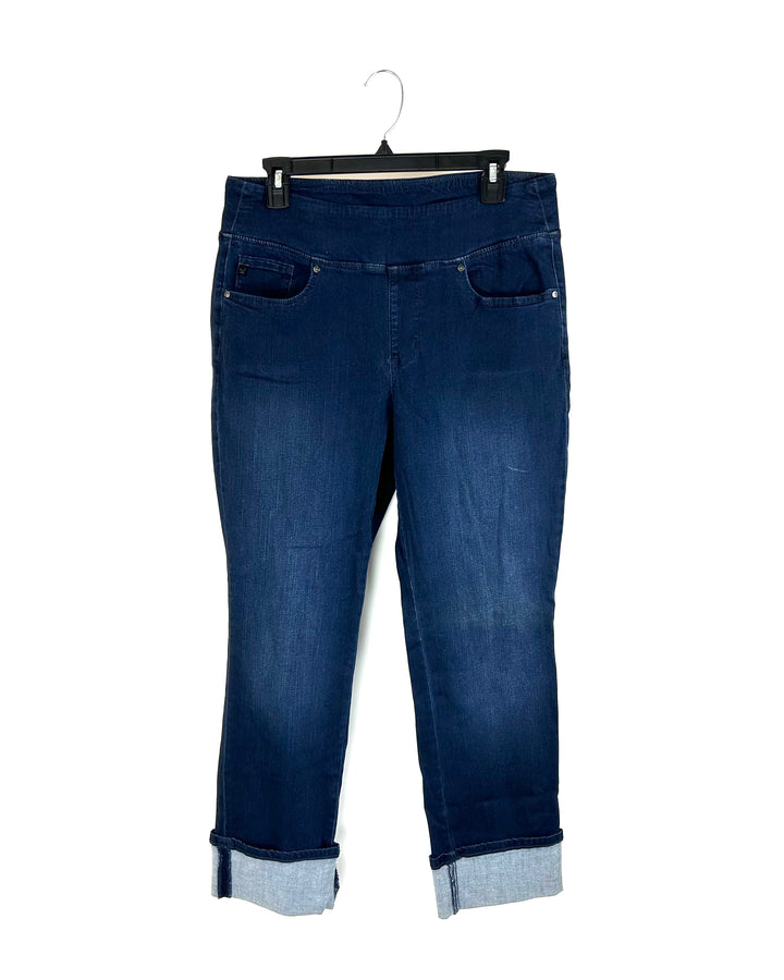 Dark Indigo Cuffed Crop Elastic Jeans - Size 12