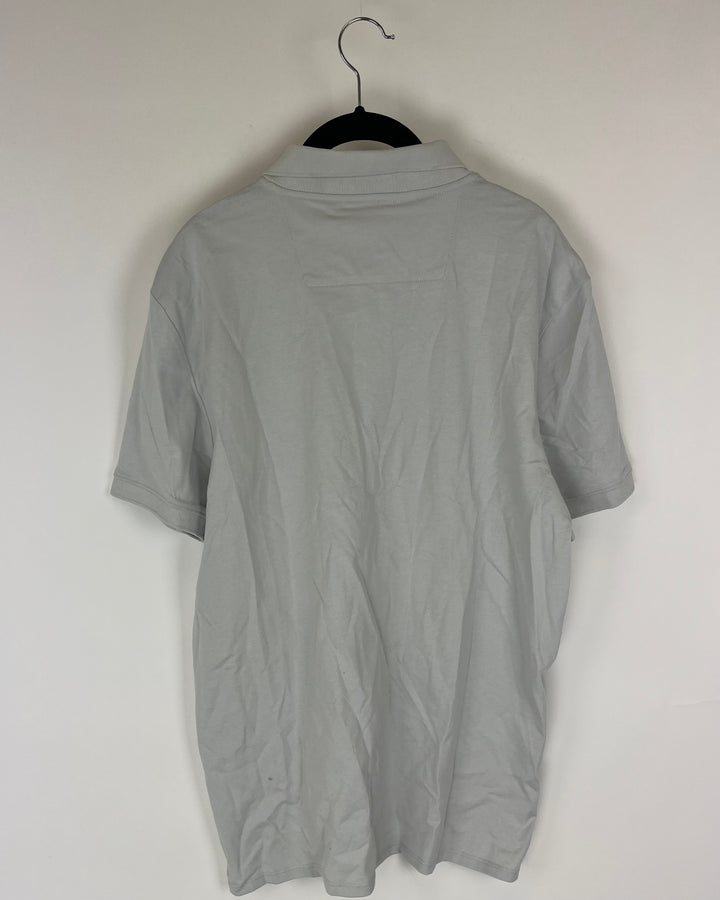 MENS Light Gray Two-Button Polo Tee - Medium