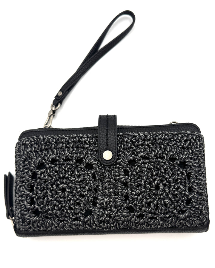 Black Crochet And Leather Crossbody / Wristlet