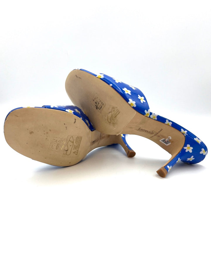 Bright Blue Floral Heel Sandal - Size 6
