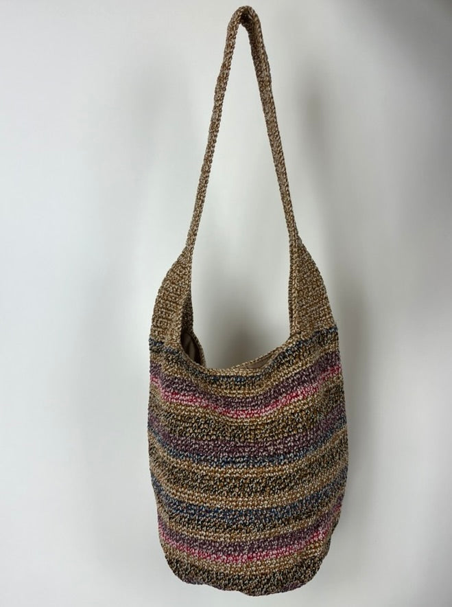 Striped Multicolor Crochet Bucket Tote Bag