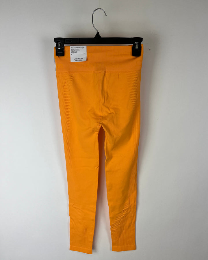 Performance High Waist Orange Athletic Leggings - Small