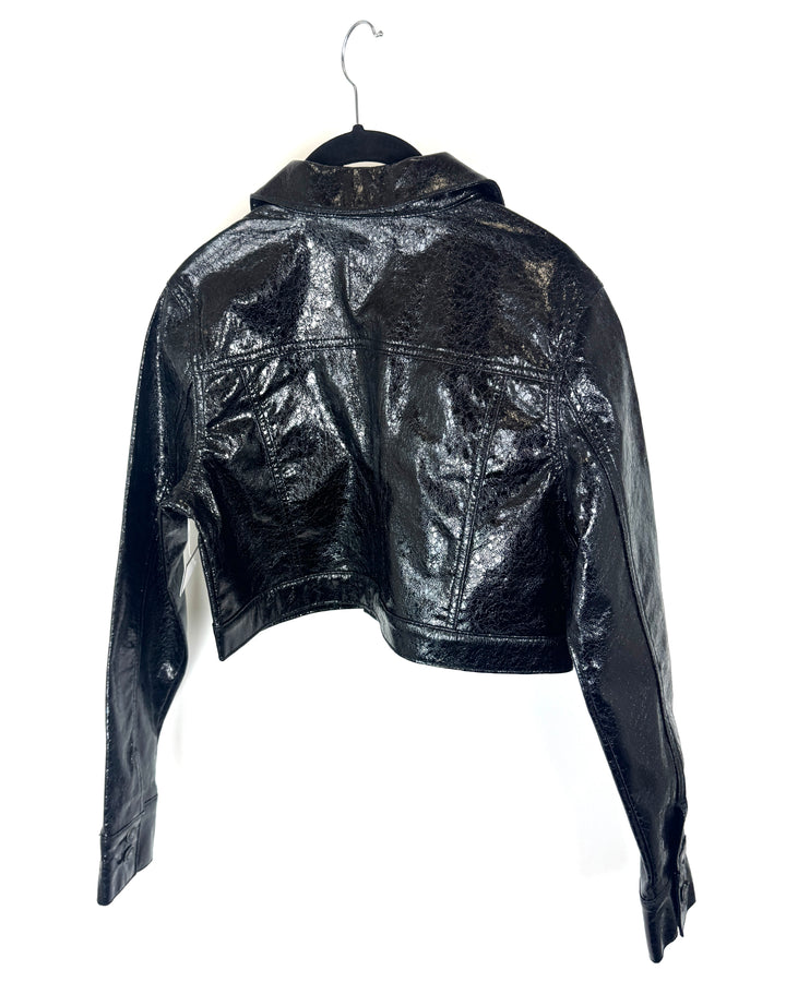 Black Patent Cropped Jacket - Size 2/4