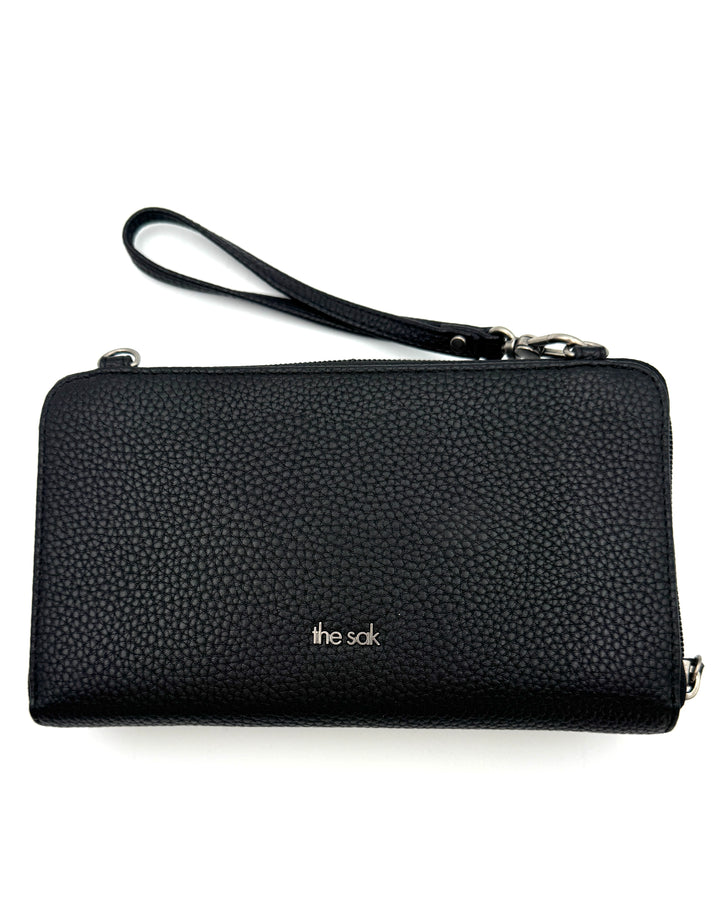 Black Crochet And Leather Crossbody / Wristlet