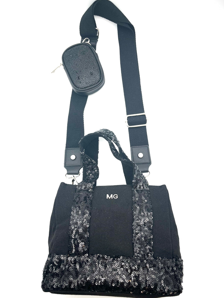 Black Sequin Mini Crossbody Bag With Rhinestone Coin Purse