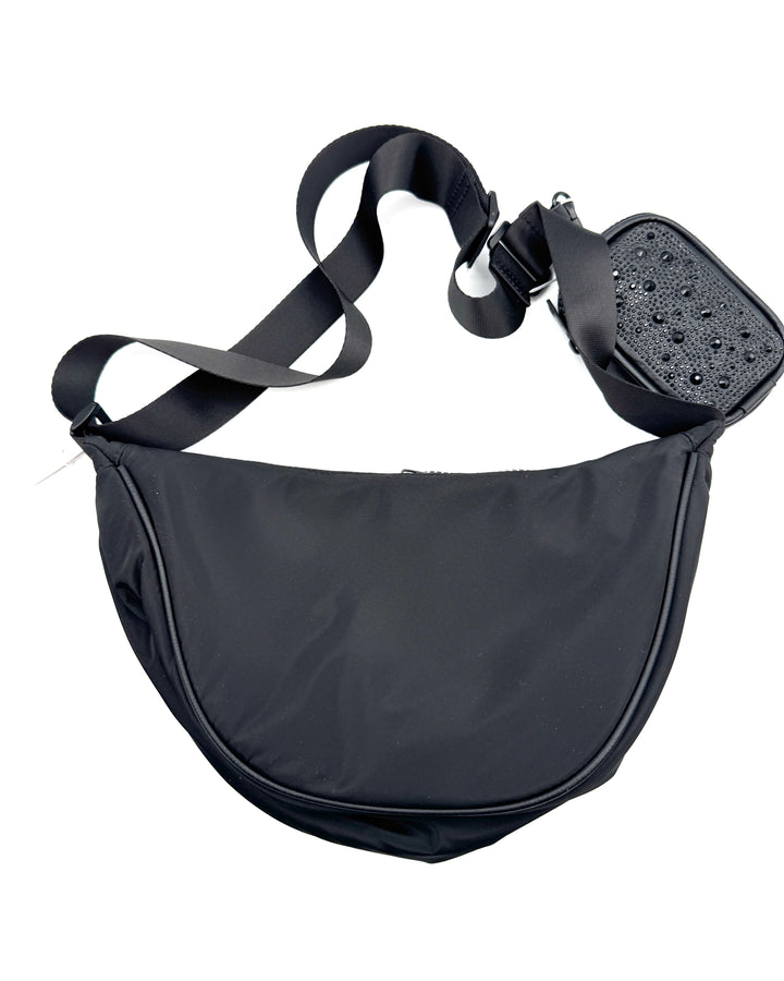 Black Crossbody with Rhinestone Zip Pouch