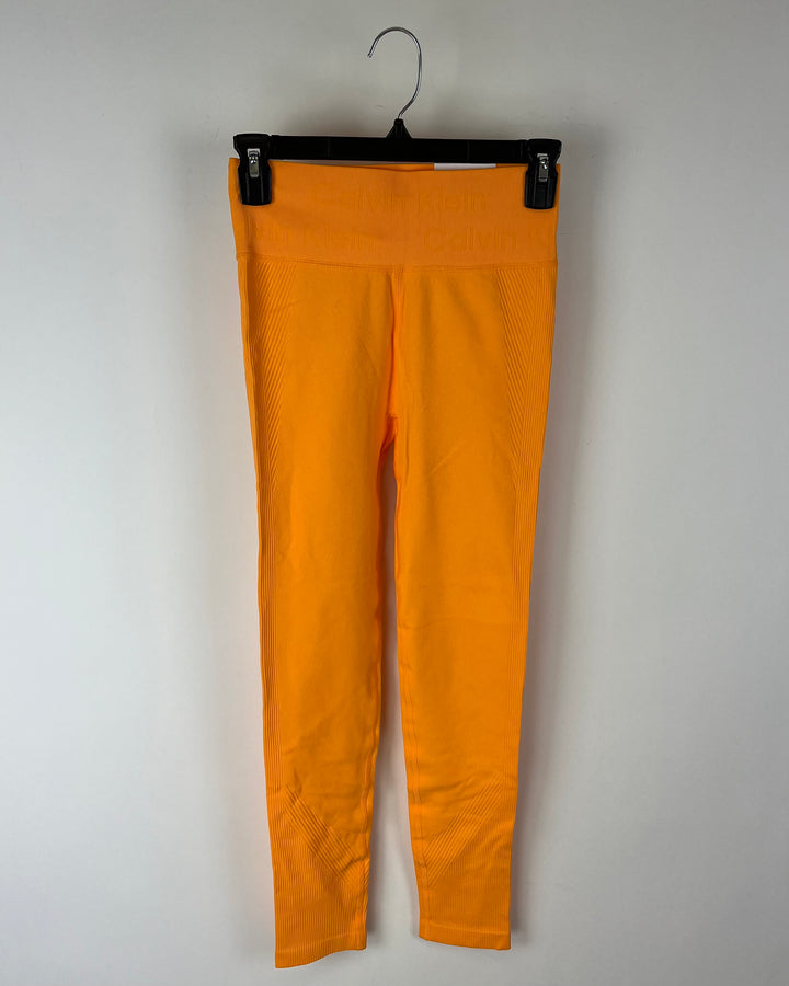 Performance High Waist Orange Athletic Leggings - Small