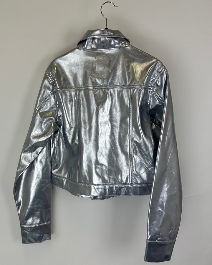 Silver Patent Leather Cropped Jacket - Size 4/6