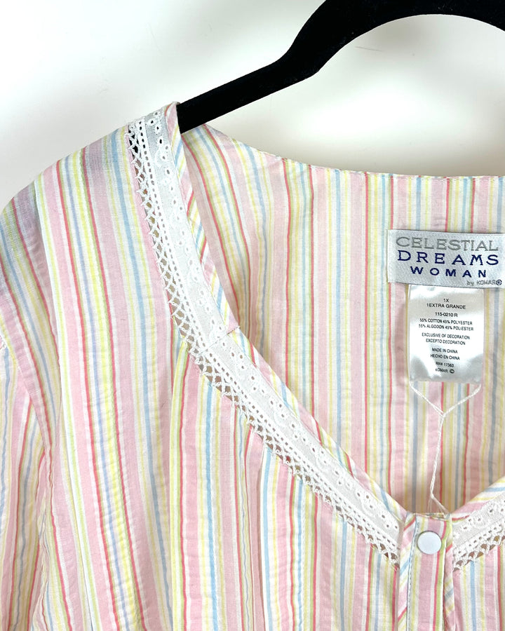 Pink Striped Cap Sleeve Nightgown - 1X