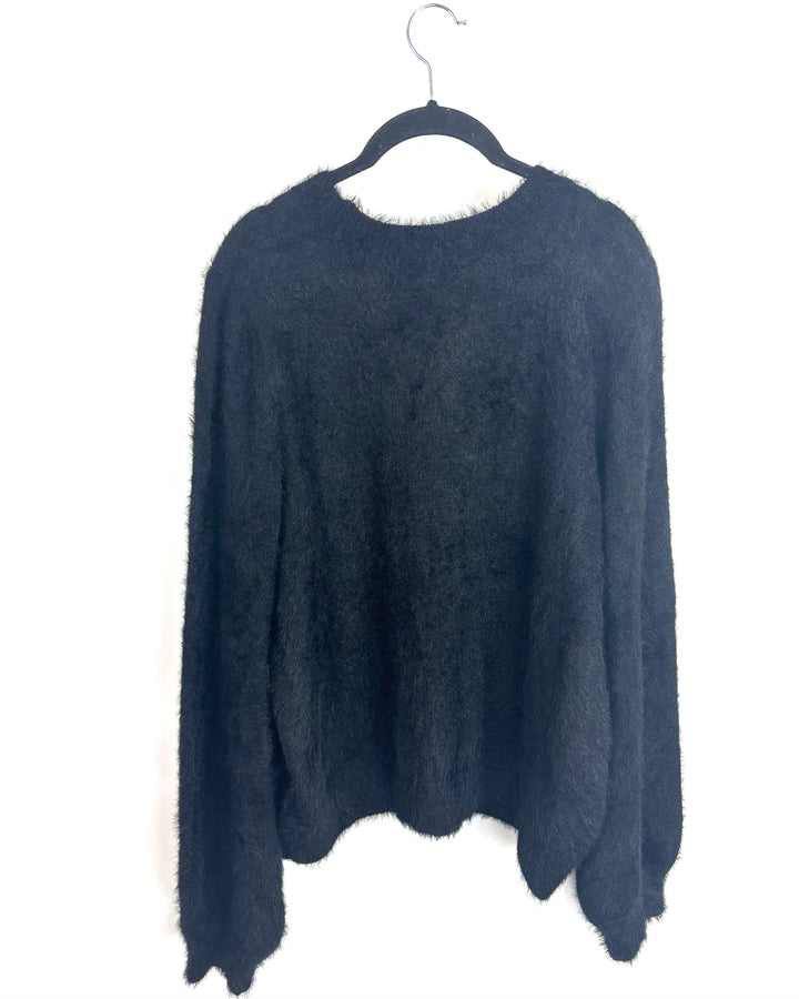 Fluffy Black Sequin Sweater - Size 4/6